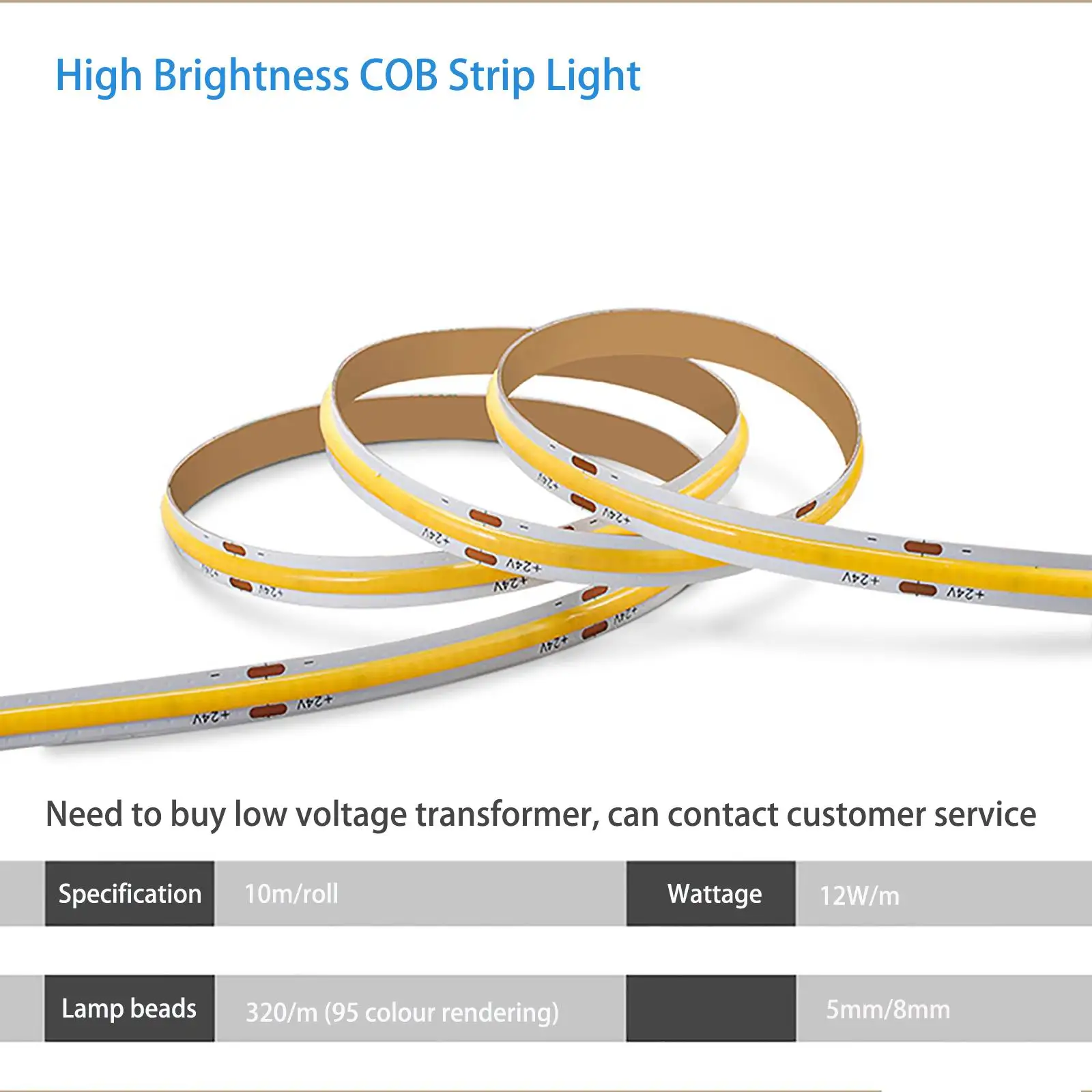 Full Spectrum Cob Chip Light Strip 12v24v Low Voltage Light Strip