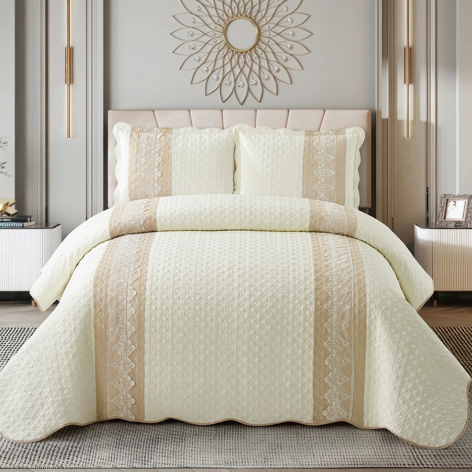 New Pattern Design New Material Bubble Cloth Lace Bed Cover Three-piece Comfortable Soft High Quality Bedspread