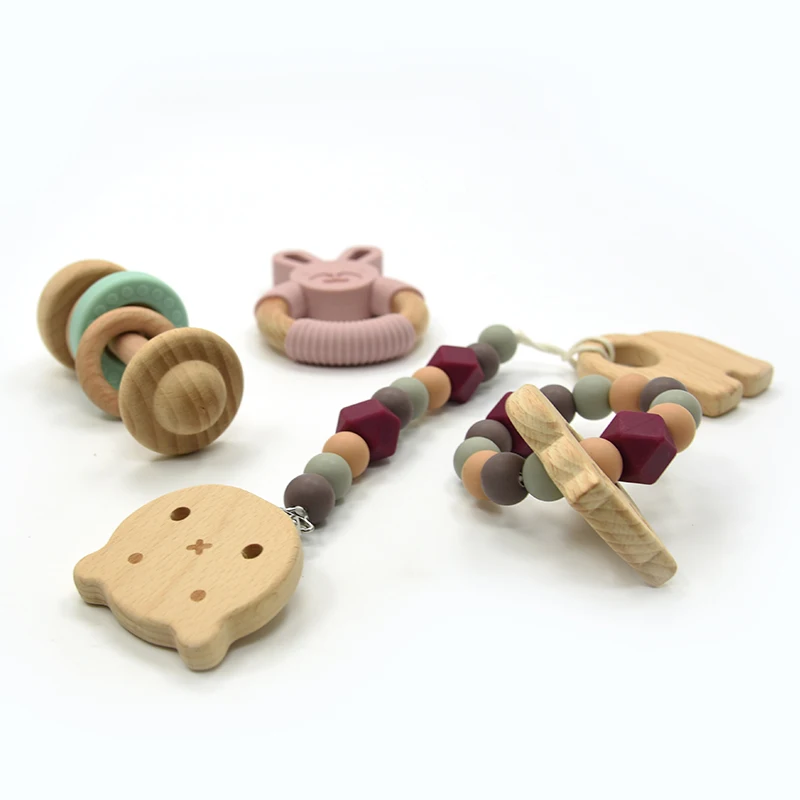 Wholesale Wooden Teether Bpa Free Silicon Wood Teethers  Set