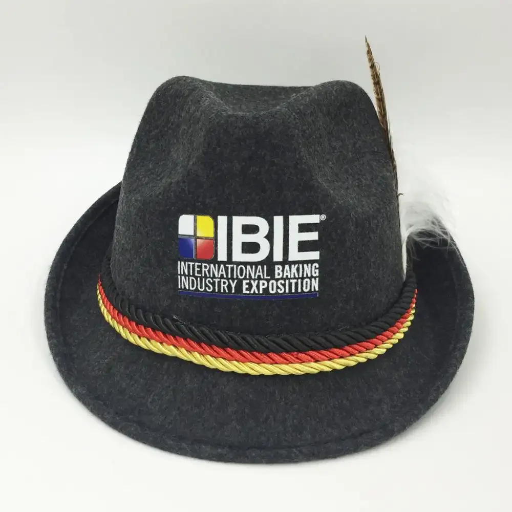 Hot German Beer Bavarian Alpine Hat w Feather Custom Free Logo Printing Fedora Hat Festival Party Caps Oktoberfest Carnival Hat