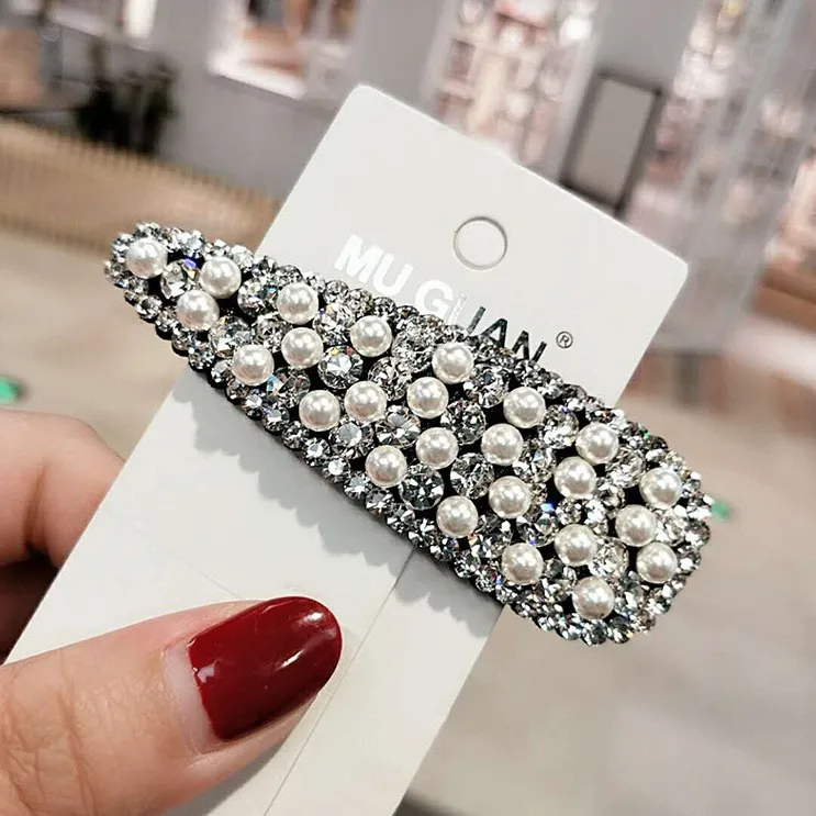 Fashion pearl rhinestone bling bling hair pins women square triangle women luxury hair clips