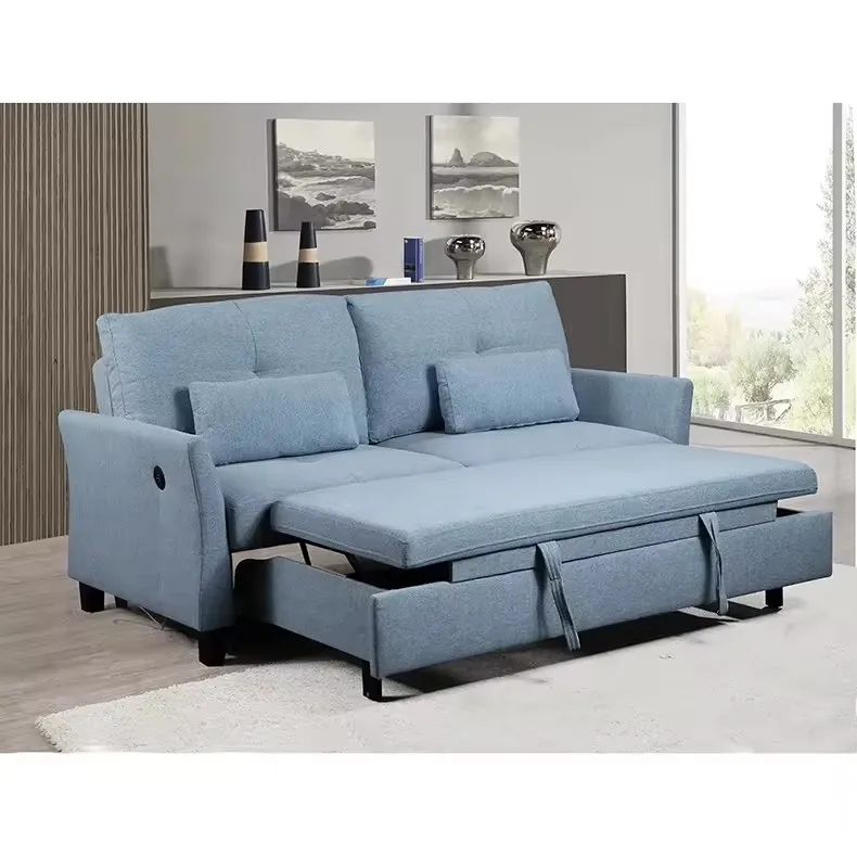 Factory Direct New design Living Room sofa Linen velvet fabric foldable 3 seat sofa bed