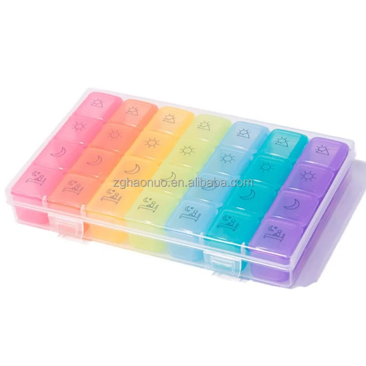 Seven color rainbow a week with 28 grid for the elderly health care and can be detached medicine box