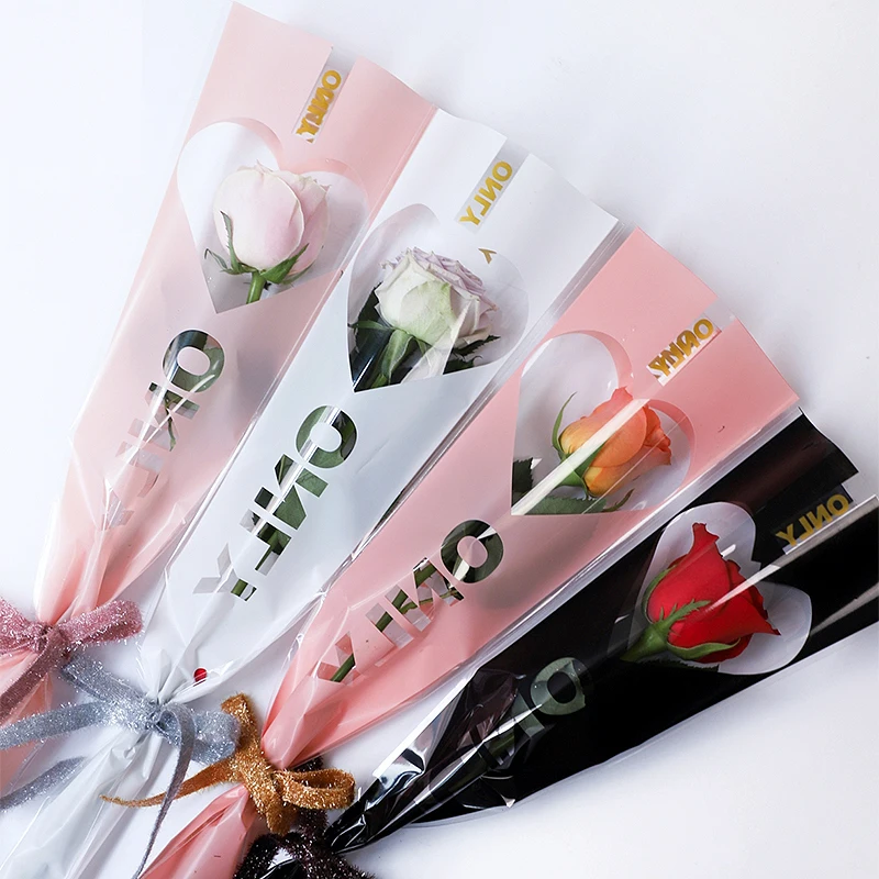  Single Bag Bouquet Flower Shop Clear Sweet Love Heart Packaging Rose