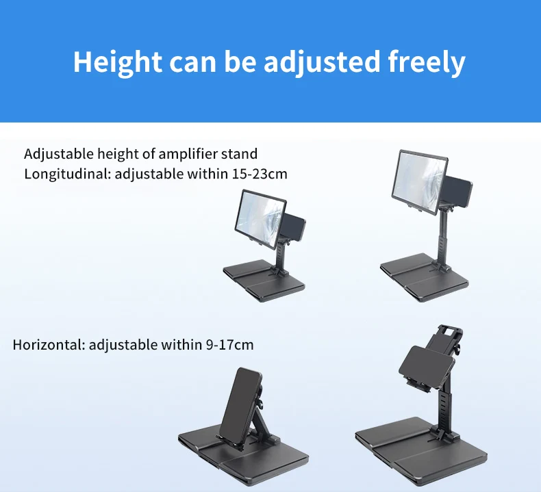 Portable 12inch Screen Magnifier Desktop Phone Stand Holder Foldable Mobile Phone 3D Video Amplifier