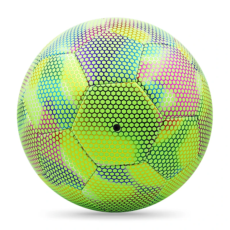 Wholesale factory  holographic Reflective glowing soccer ball glow in the dark football balls with Custom logo and size