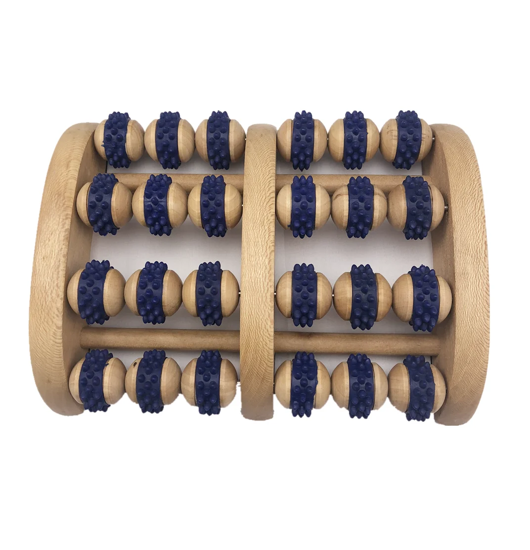 Wholesale 4 Rows Large Roller Blood Circulation Care Tool Wooden Dual Foot Massager