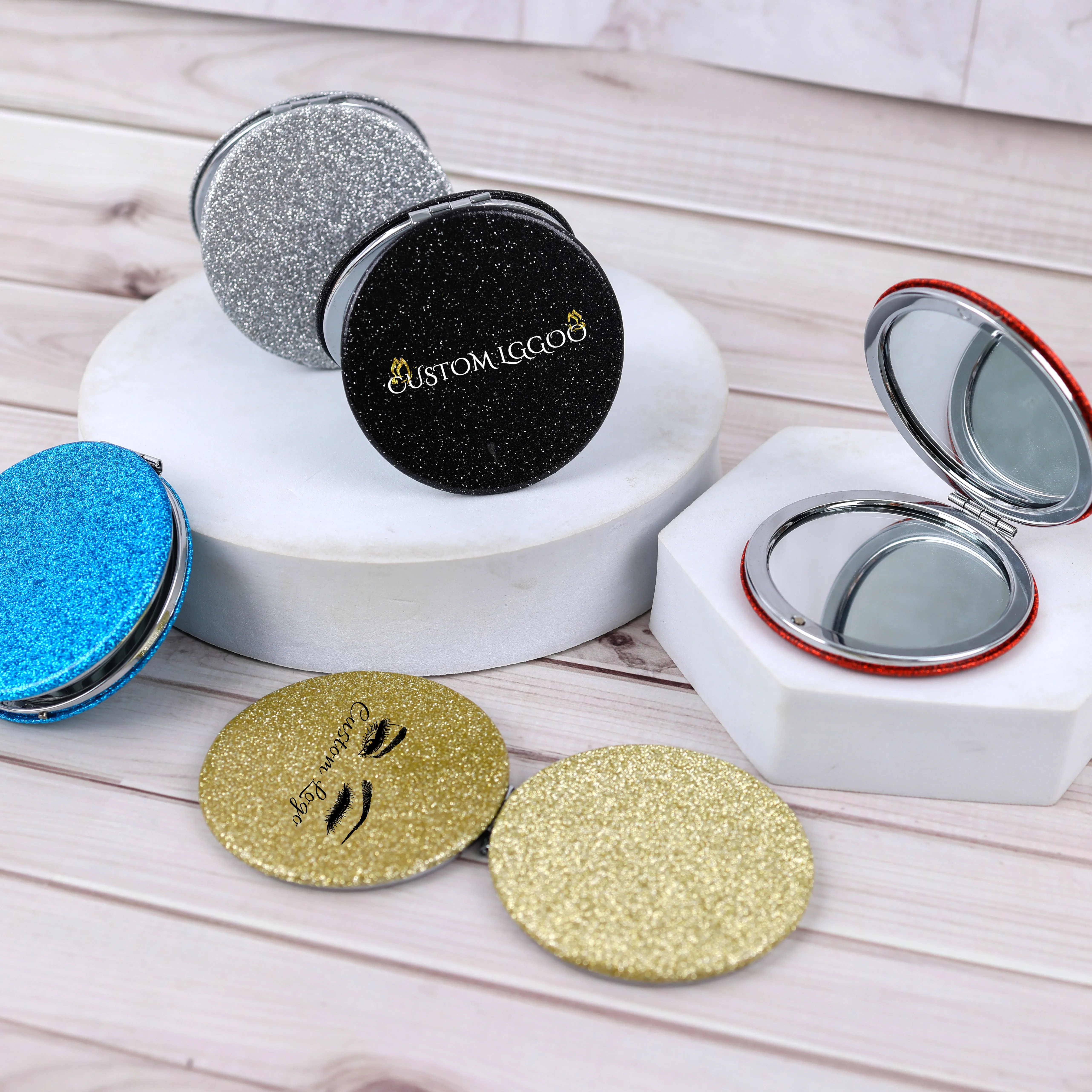 Glitter Compact Mirror Travel Pocket Mirrors Hand Held Cosmetic Make Up Mirror