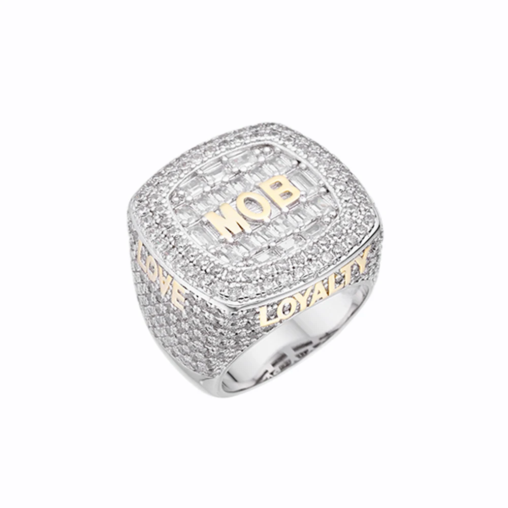 Custom Jewelry Basketball 14K White Gold Iced Out Zircon Baguette Lab Diamond Commemorative Pinky Letter Championsip Ring