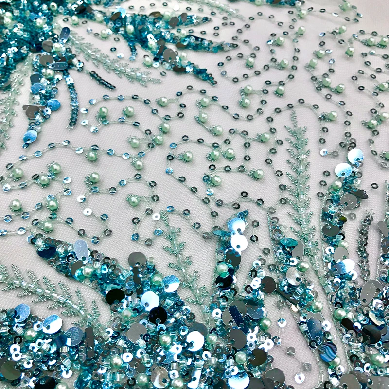 Soft Sequin Embroidery with 3D Flower French Lace Fabric for Wedding Bridal Lace Fabric