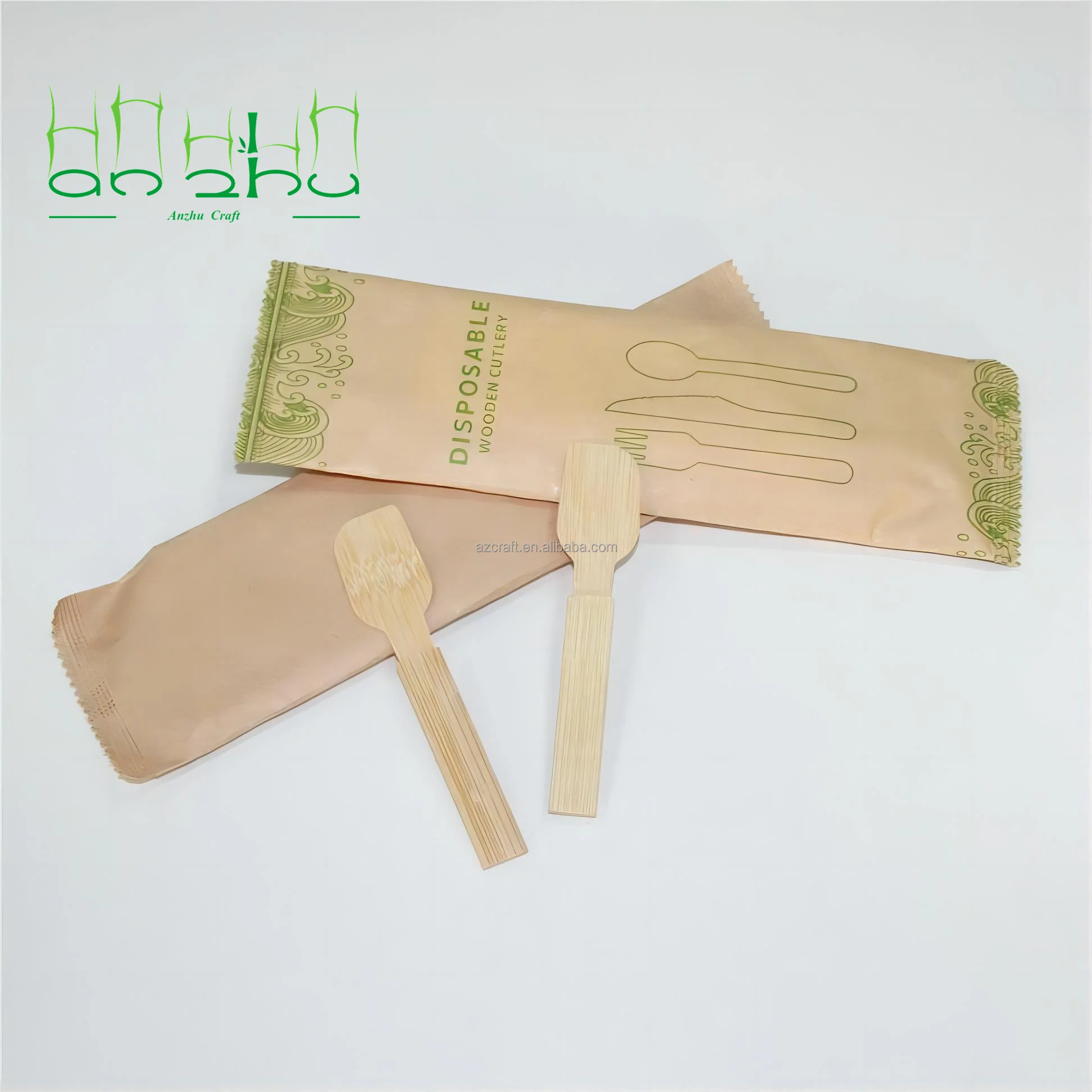 Disposable bamboo tea chinese soup spoon fork knife set