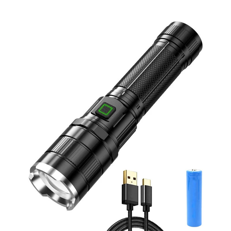 New Outdoor Waterproof USB Rechargeable Flashlight Telescopic Zoom Portable Multi-function LED Flashlight Tactical Flashlight