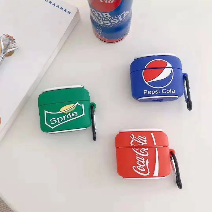 Hot Sale 3D Cola Sprite Bottle Design Earphone Case with Clip for Airpods Pro Cartoon Soft Drinks Style Cover for Airpods 1/2