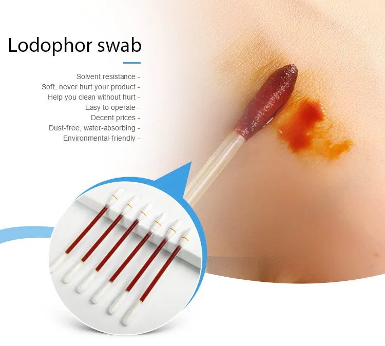 Individual Packageb Sterile Iodine Disinfectant Soaked Cotton Stick  Iodophor Liquid Filled Swab