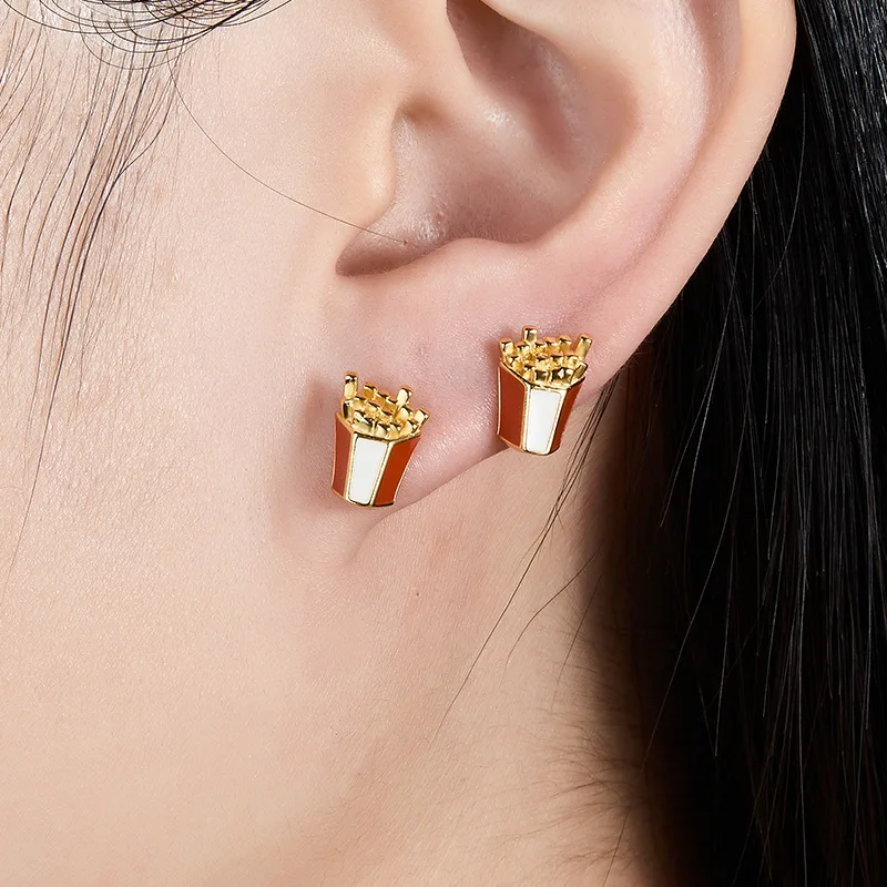 fashion 925 sterling silver French fries avocado eyes Rainbow Stars lollipop gold plated stud earring jewelry for women