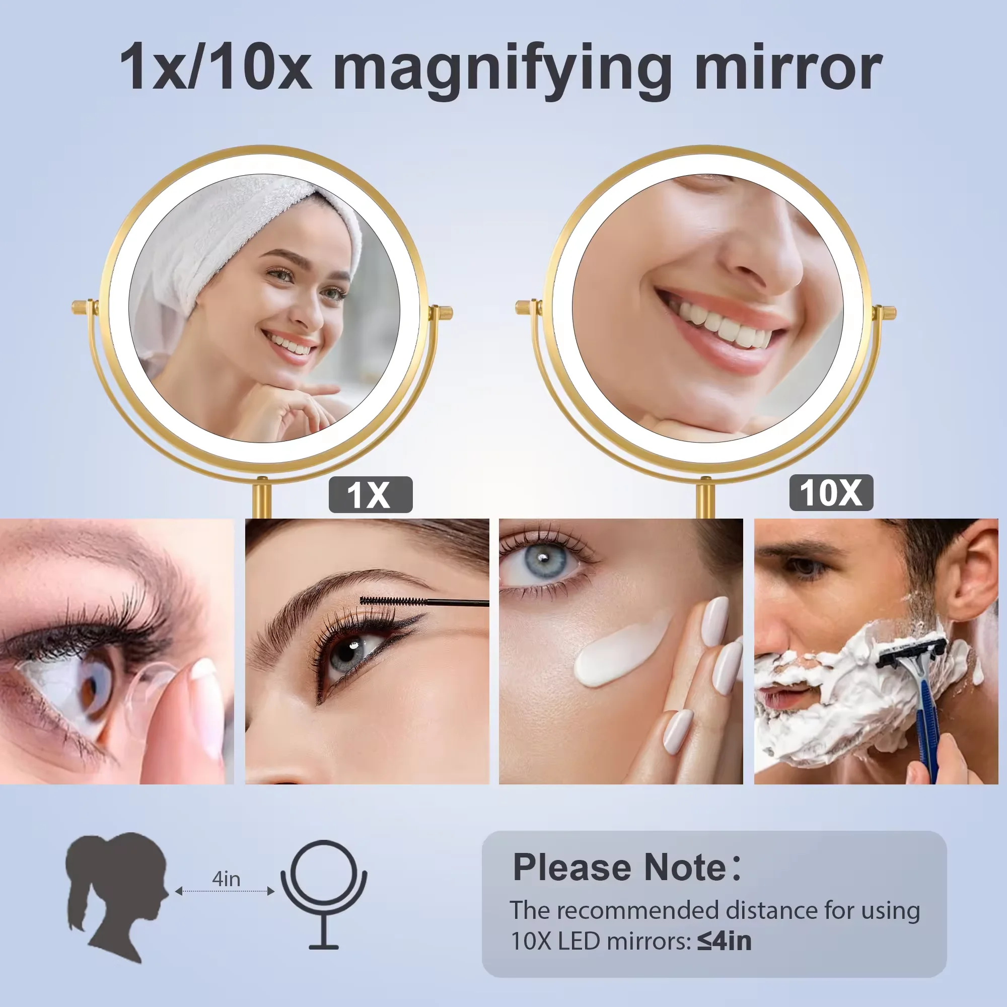 8 Inch Make Up Organizer with led Light Mirror Home Magnifying Makeup Mirror Desktop Cosmetic Mirror with Light