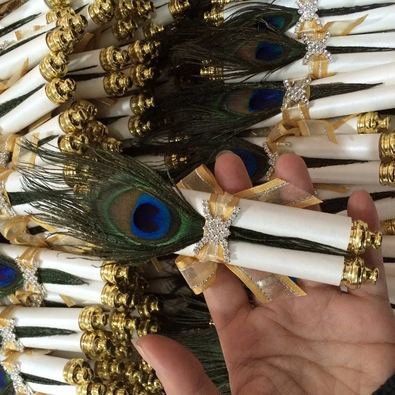 Wholesale custom Muslim gift box Peacock feather scroll diamond ribbon wedding invitation