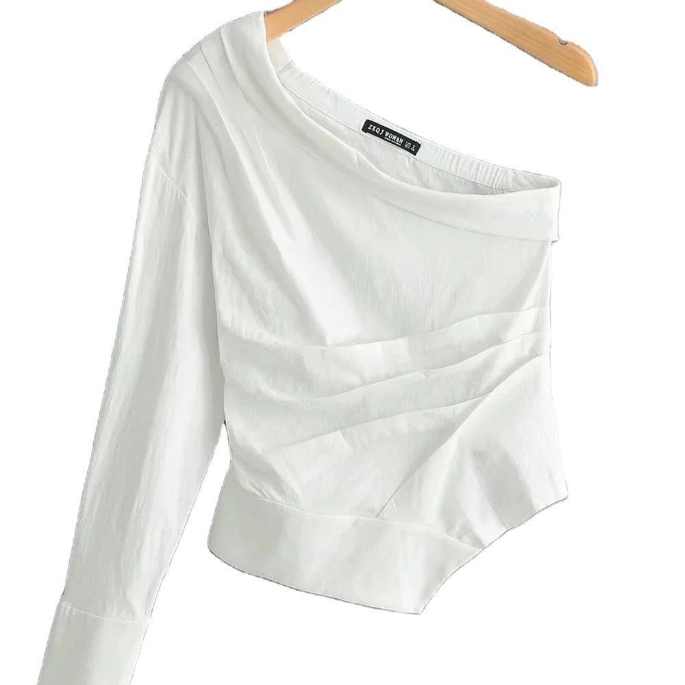 one shoulder cotton linen fashion long sleeve blouse shirts blouses 2020 new designs