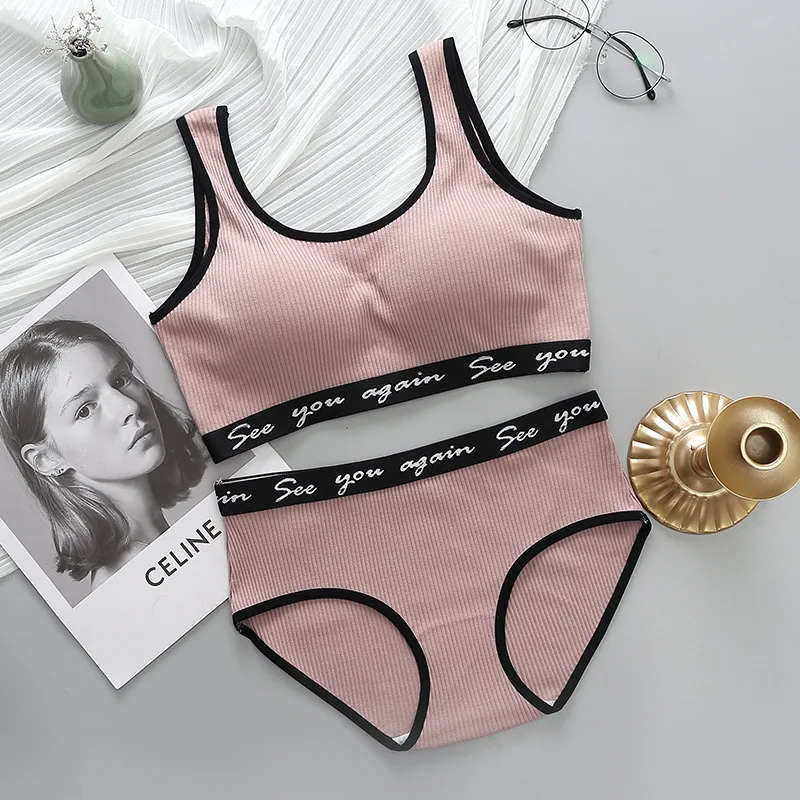 Bralette A B Small Cup Women Letter Brand Seamless sport Bra And Panties Bra & Brief Sets
