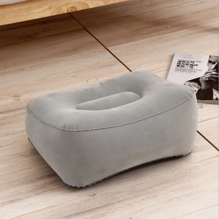 Grey and Blue color inflatable Travel Foot Rest Pillow Footrest Cushion for Travel home and office leg rest