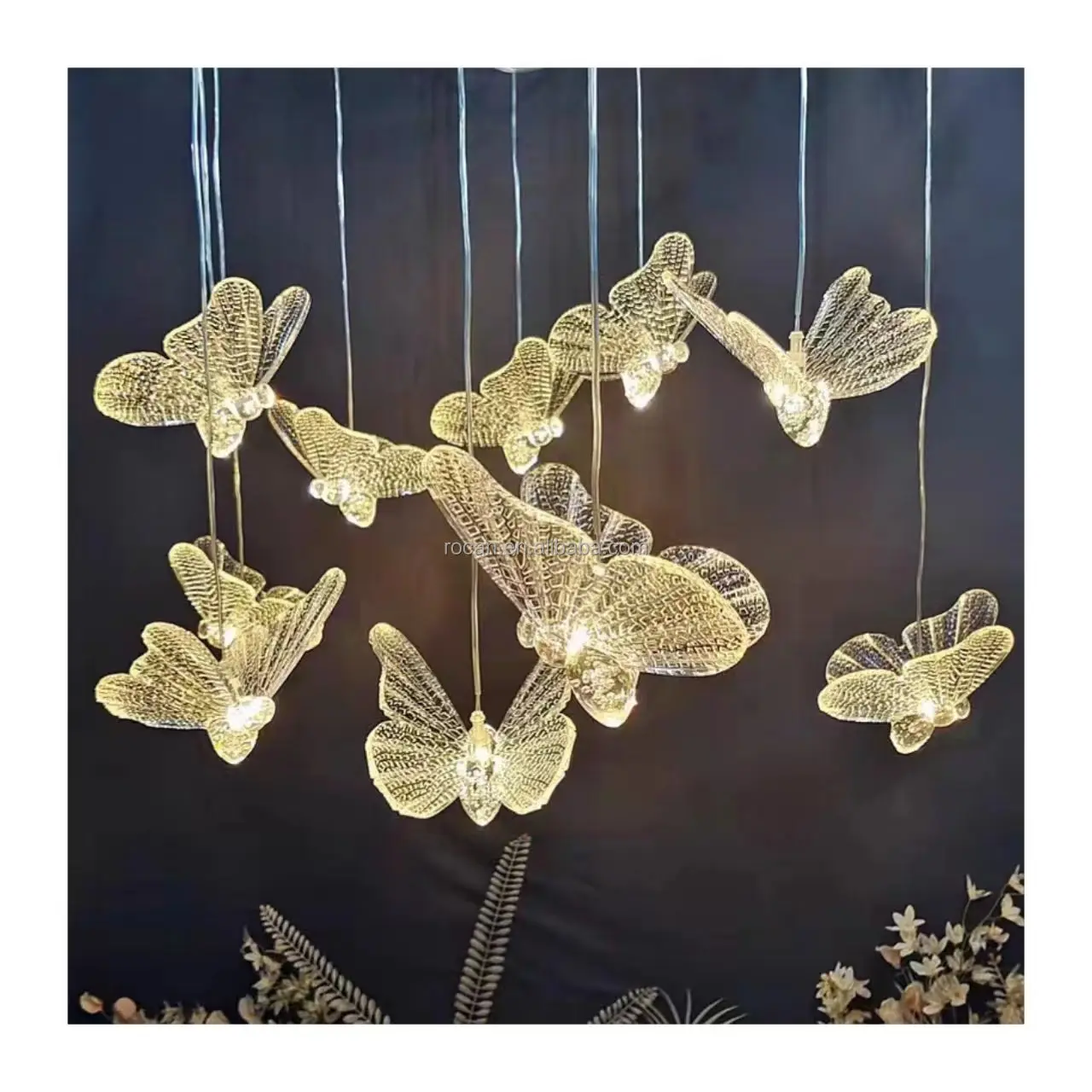 Wedding Acrylic Material Clear Butterfly Light for Wholesale Romance Wedding Hall Hanging Butterfly