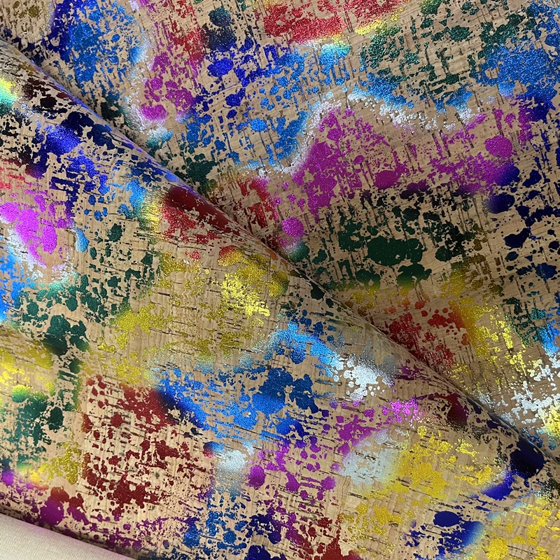 Rainbow metallic Cork Fabric Eco-Friendly High Standard Natural Vegan Cork Leather for DIY Crafts