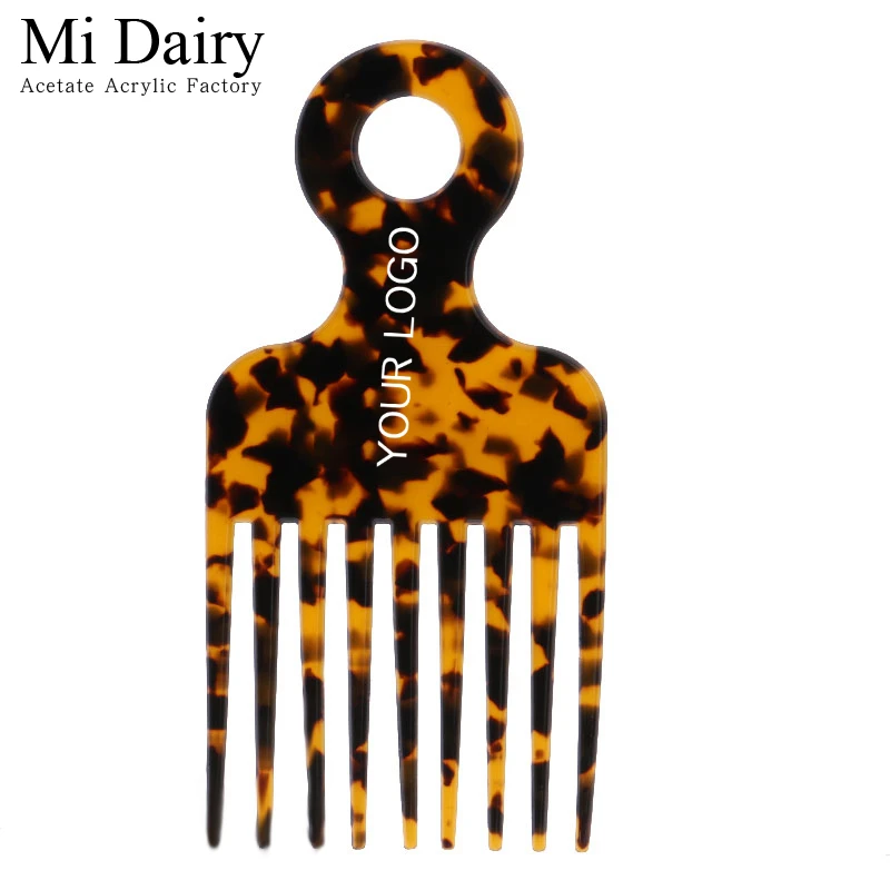 4mm thickness korea japan design afro handle Engraved custom logo  tortoiseshell afro hair salon curl hair combs  for women