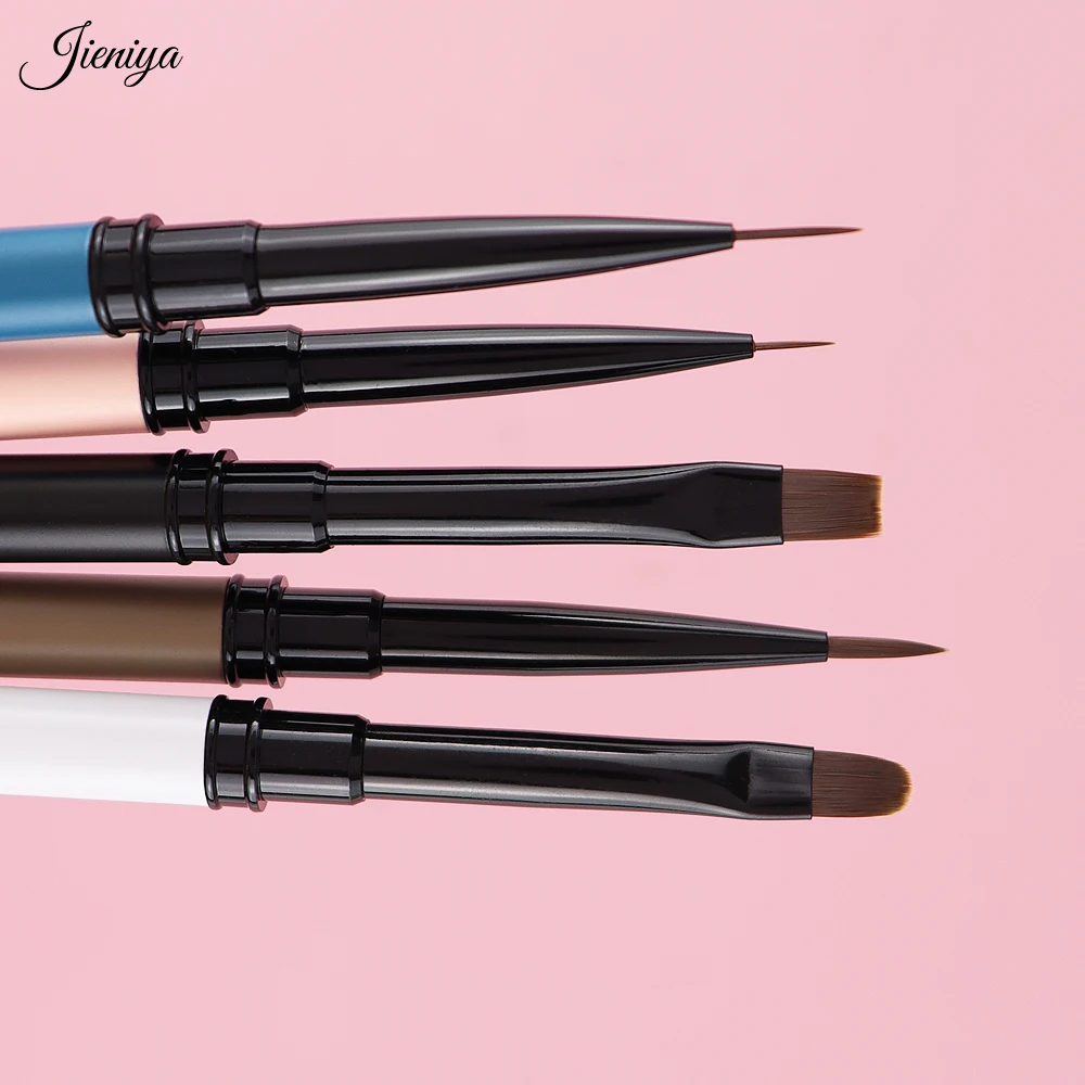 New Arrival oval/flat/paint/liner brush black ferrule five color 5 pcs nail art uv gel brushes set for Travel-friendly brushes