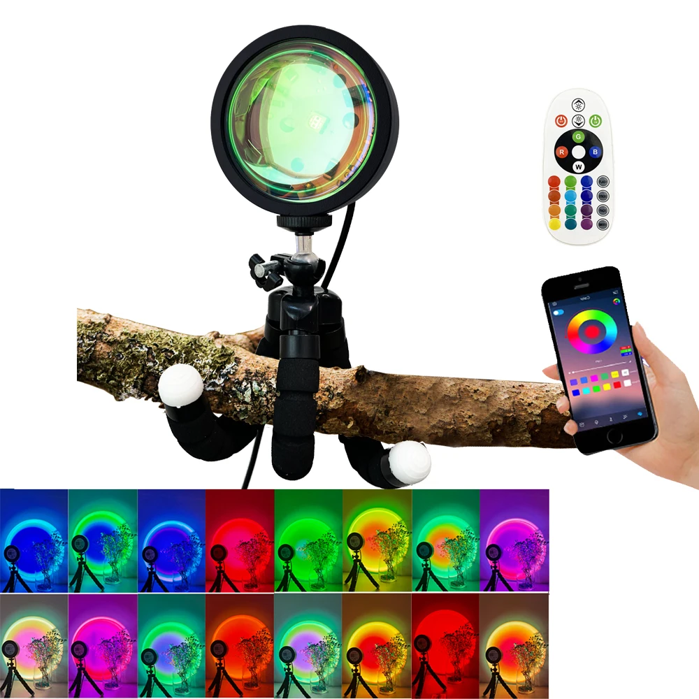 BOKUN bedroom decor light rainbow mellow custom logo Mini Remote 16 Colors Night RGB Sunset Tripod Lamp Projector with App Phone
