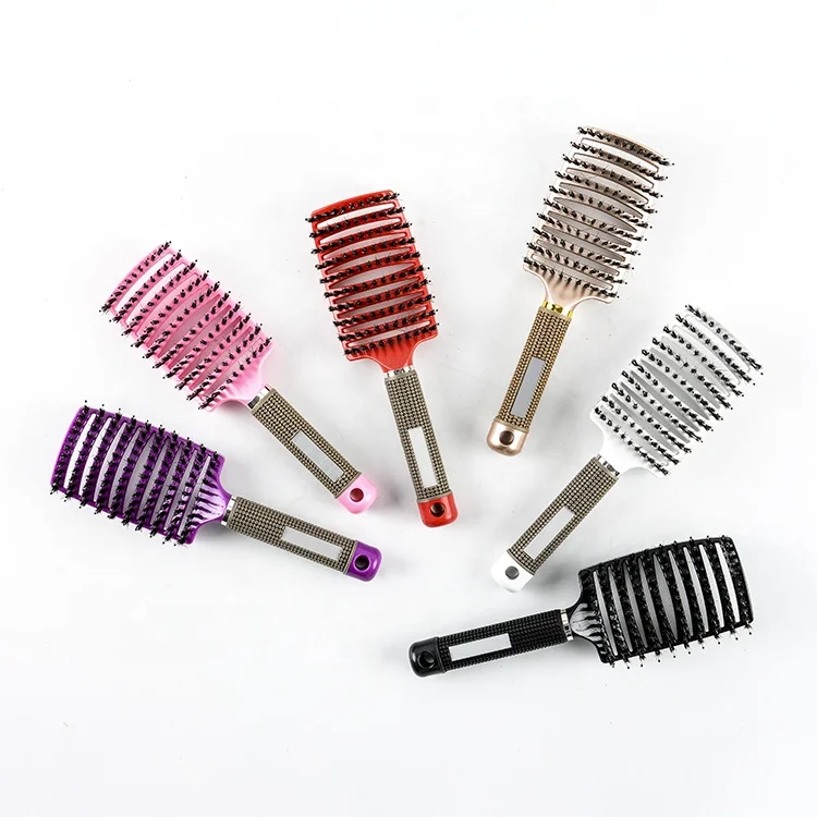 LUXE woman scalp massage brush boar bristle hair brush vented professional wet curly hair brush detangling with custom logo