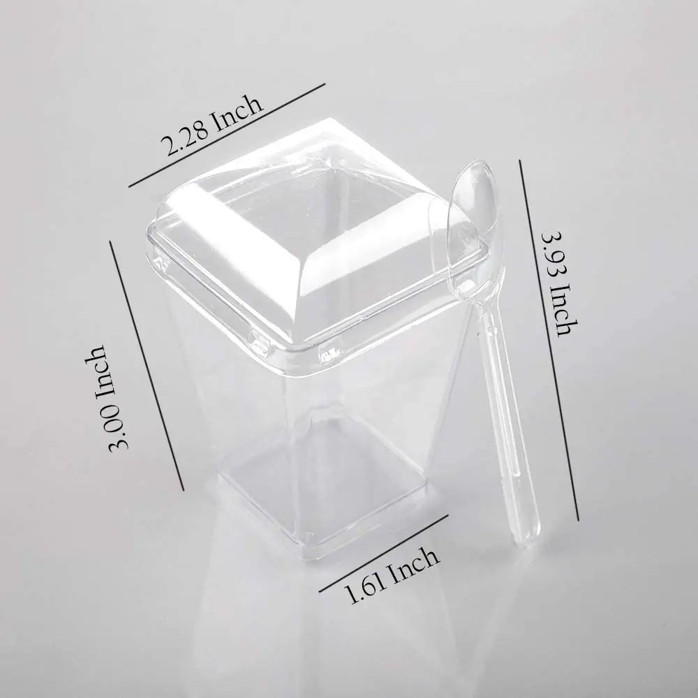 5oz Clear Tumbler Plastic Parfait Cups, Tasting Appetizer Bowls, Tall Square Shooters Shot Glasses