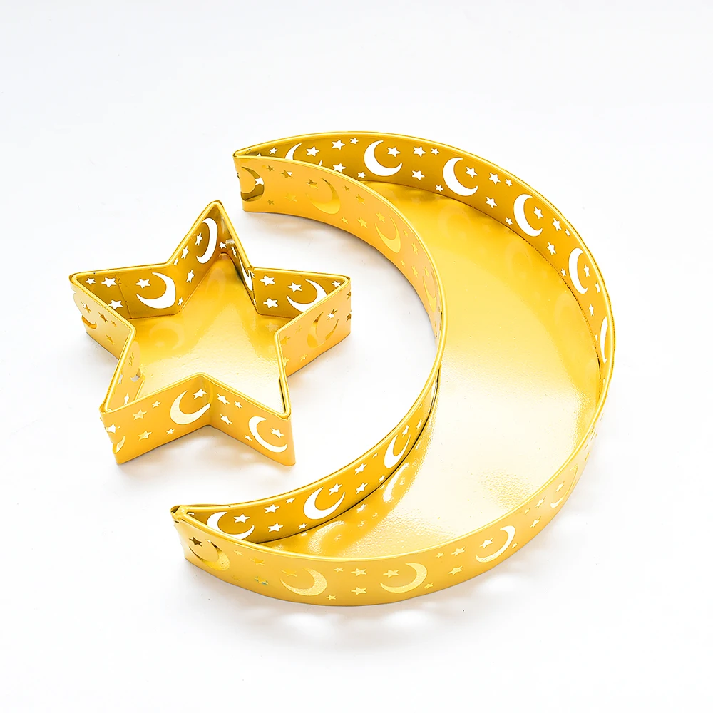 
Moon star shape metal ramadan trays Wholesale custom multi-color Islamic Eid al-Fitr decorative tray 