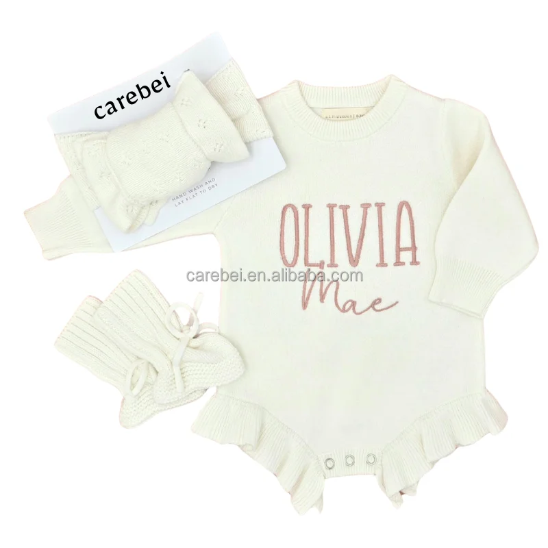 Vintage Baby Frill Leg Knit Romper Flat Newborn Girl Ruffle Bodysuit Custom Style Cotton Playsuit 0-3M pink Sleepsuit