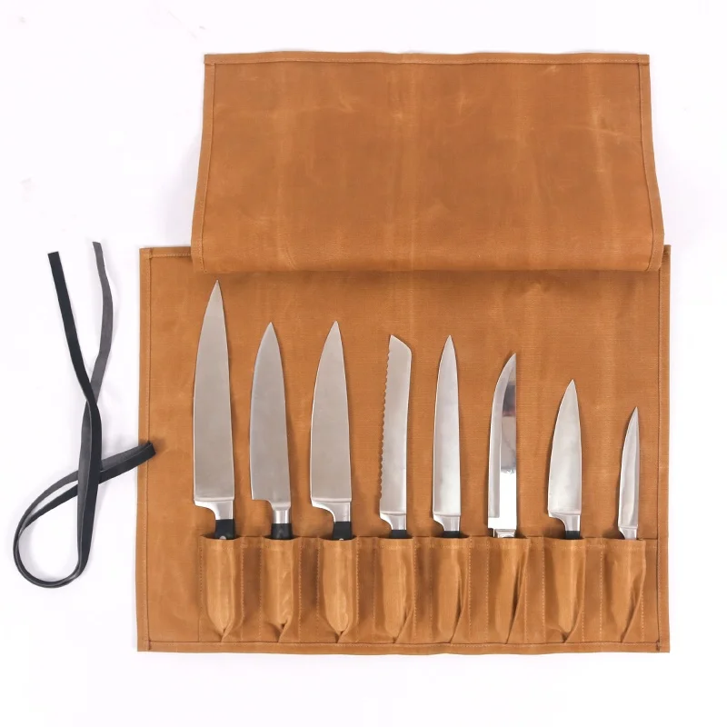 CHANGRONG Custom Waterproof outdoor picnic camping Durable brown waxed canvas tool knife roll bag