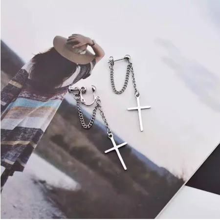 Japan and South Korea Harajuku Punk Cross Chain Pendant Earrings For Women Men Street Hip Hop Jewelry