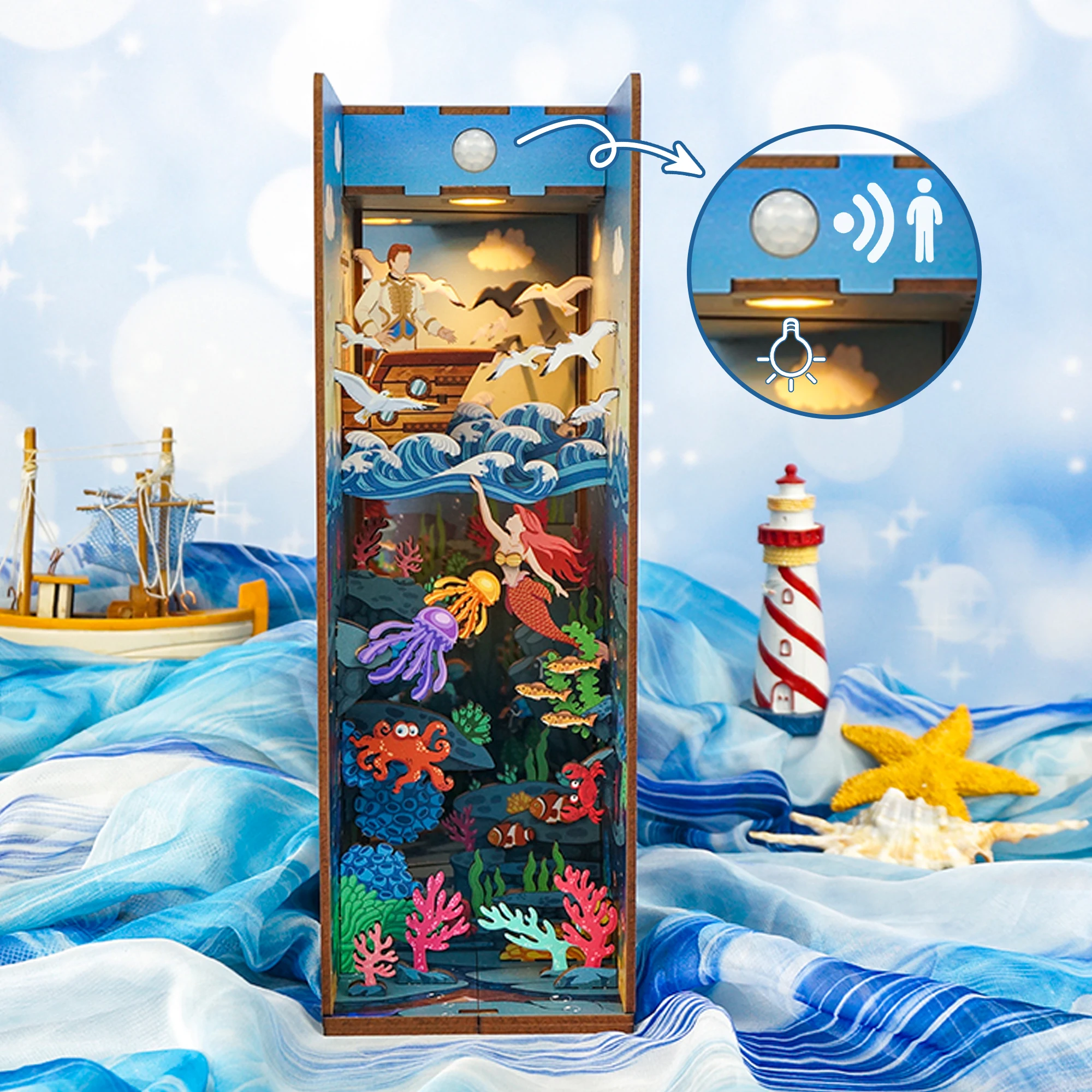 Tonecheer The Little Mermaid Bookend LED Light 3d Doll House Kits Bookend