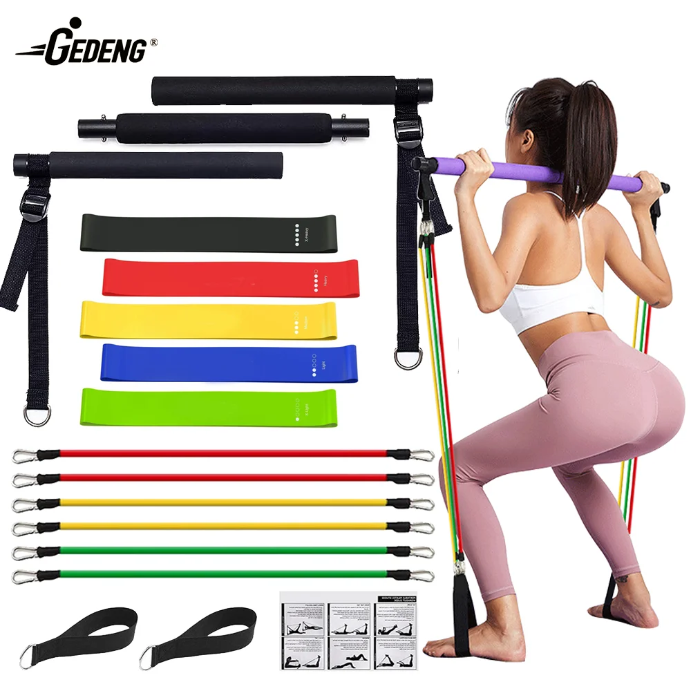 GEDENG Yoga Pilates Bar Pull Rope Stick Exercise Equipment Gym Workout Fitness Trainer with Resistance Elastic Bands