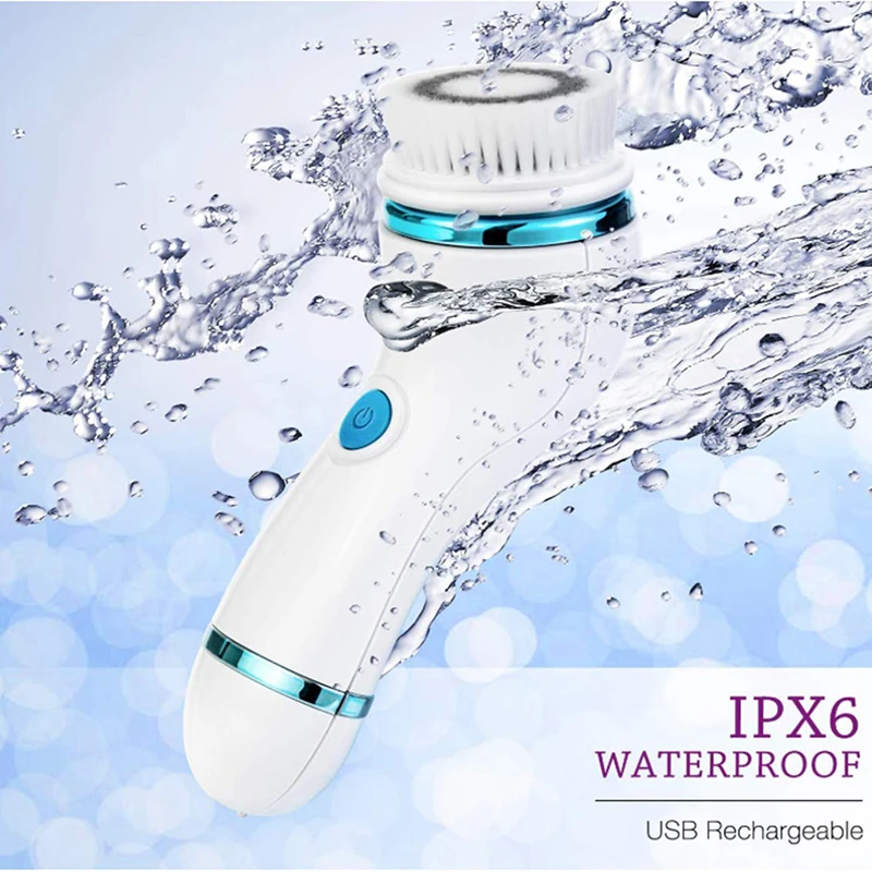4 in 1 Electric Exfoliator Spin Brush Facial Cleansing Brush with Replaceable Heads