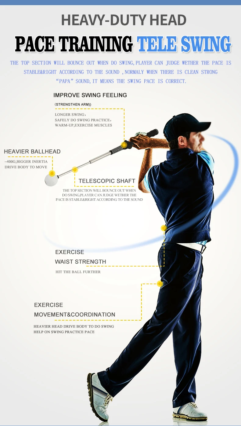 2024 Hot Selling Telescopic Strength Golf Practice Stick Gesture Corrector Warm-Up Stick Training Aid  for Tempo Grip