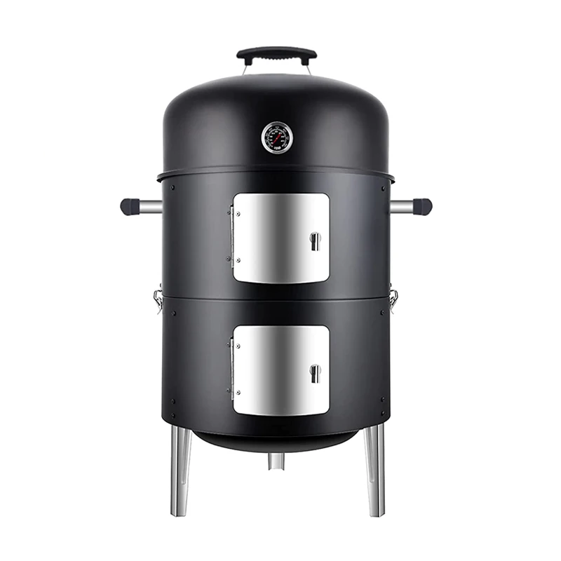 Черный стальной вертикальный гриль для барбекю, коптильное устройство для приготовления пищи на открытом воздухе, кемпинга, круглая угольная горелка 3 в 1, 17 дюймов