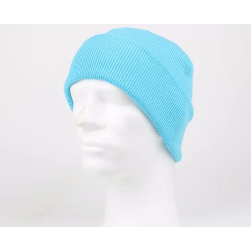 Vintage Accessories Crochet Warm Blue Cuff Blank Beanie With Custom Logo Women Knit Winter Hats Classic Plain Dyed For Kids Men