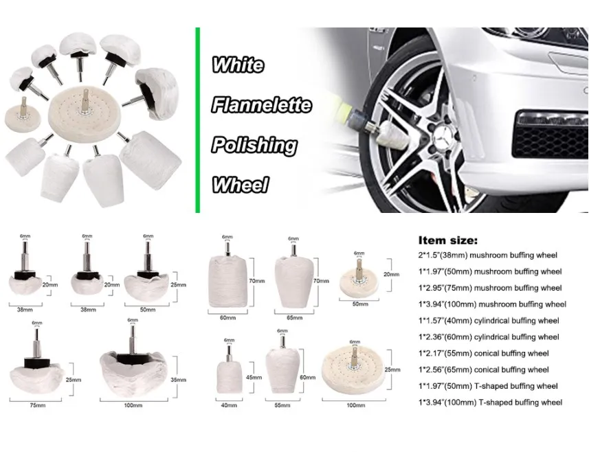 
11Pcs Buffing Wheel Polishing Wheel Kit with 1/4 inches Hex Shafts for Manifold/Aluminum/Stainless Steel/Chrome 