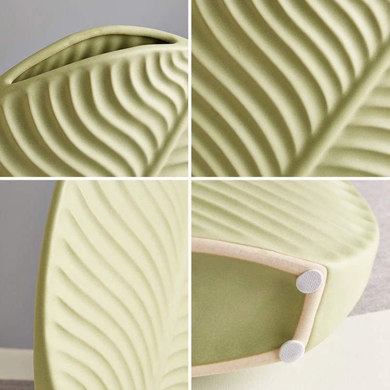 Nordic Ceramic Leaf Vase Living Room Decorations Flower Arrangement Vase Desktop Creativity Green Leaves Floral Ornaments