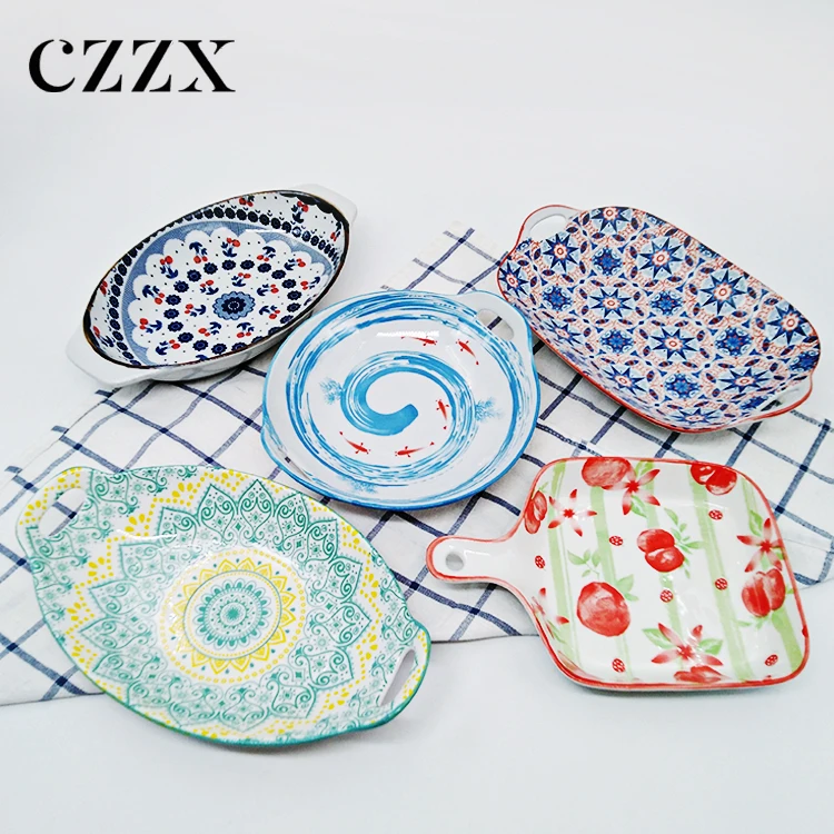 Ceramic porcelain hand-painted bakeware for cereal,salad,pasta or rice with lot of assorted designs, microwave & dishwasher safe