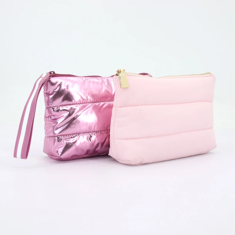 Custom Shockproof Light Weight Soft Cotton Padded Quilted Puffer Puffy Cosmetic Bags