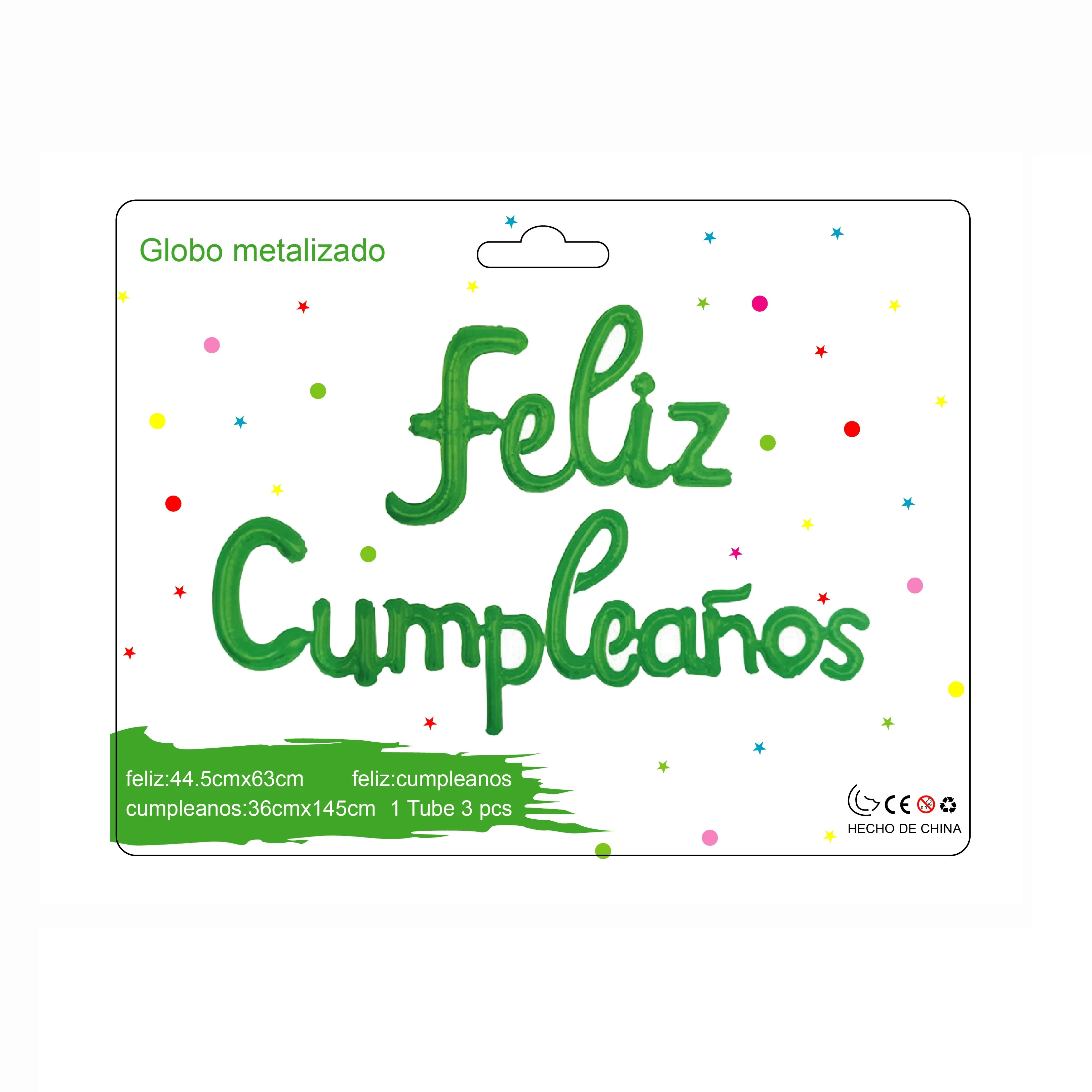 RTS Peru Mexico 16' Rose Gold Colorful Foil Happy Birthday Spanish Conjoined Feliz Cumpleanos Balloon Set for Party Decoration