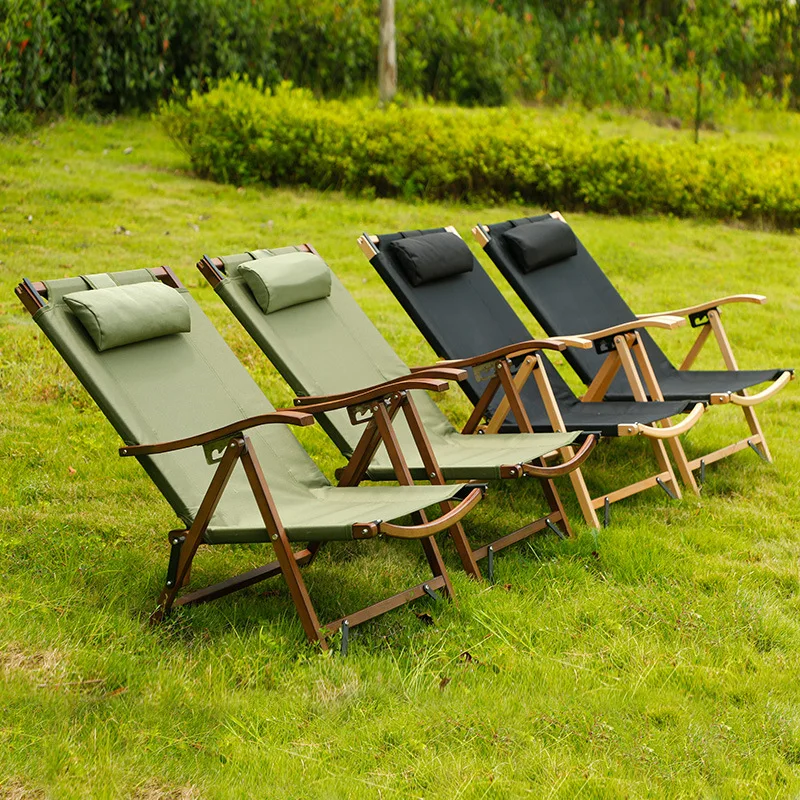 New hot selling outdoor foldable lunch break lounge chair with pillow adjustable lazy portable solid wood reclining chair