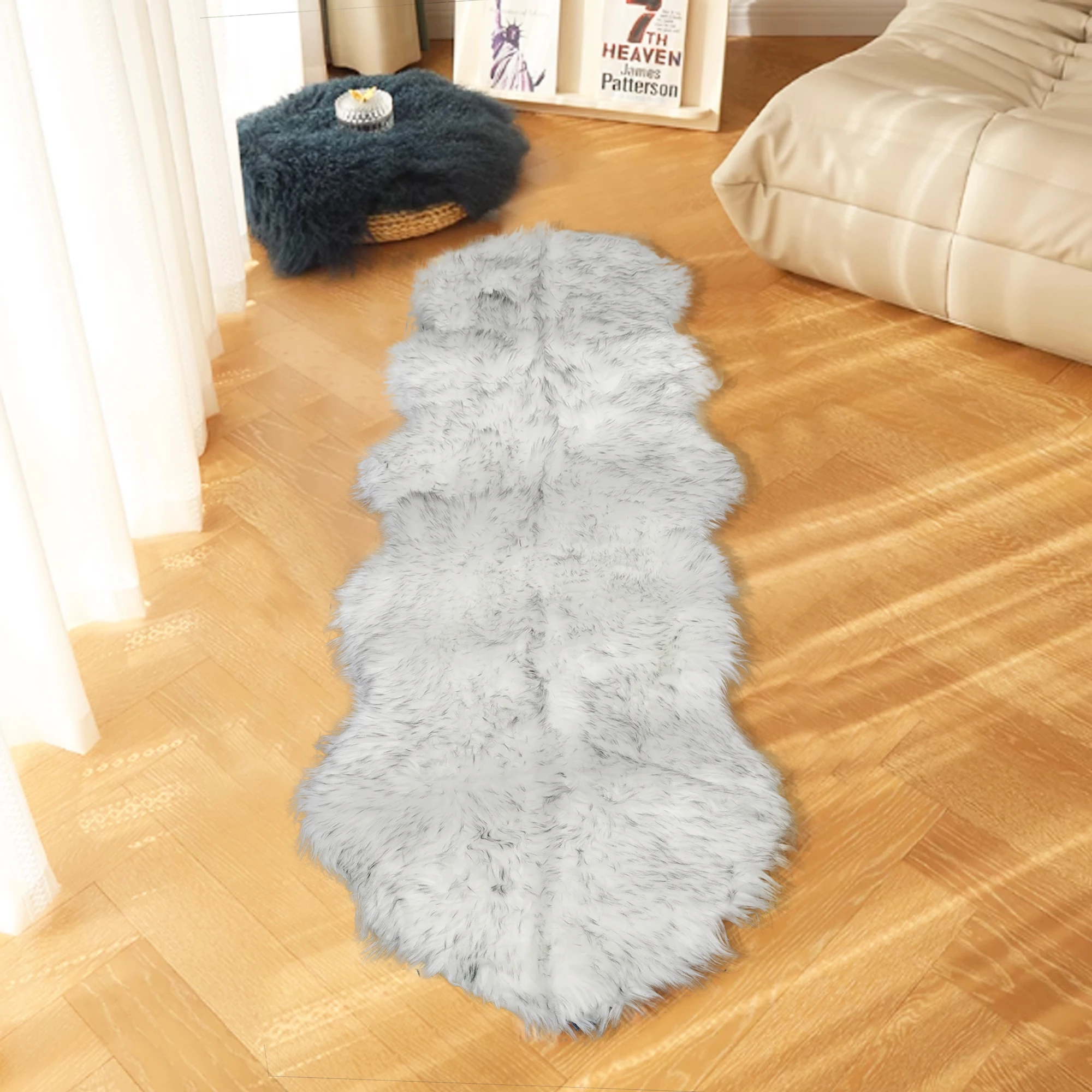 High Quality Tie Dyed Acrylic Mixed Polyester Yarn Long Pile Faux Sheepskin Rug
