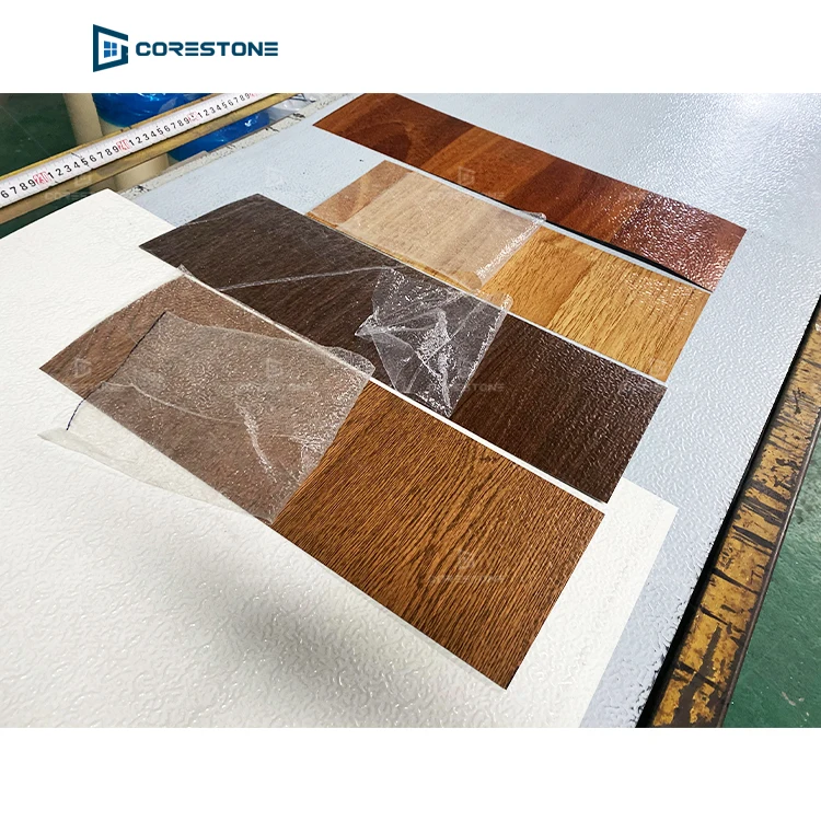 Custom Flush Panel Steel with a Natural Wood-Grain Texture Garage Door and Vertical Windows Contemporary Planks Garage Doors