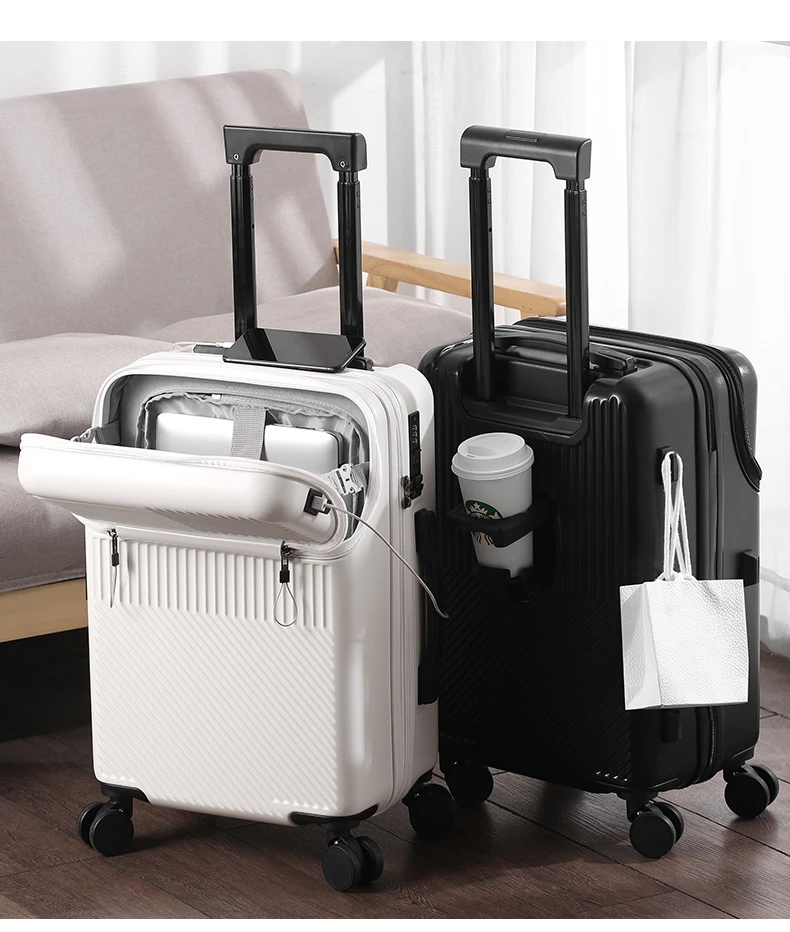 Black 20 Inch 36L Carry On Luggage with Front Pocket, Expandable Polycarbonate Hard Shell Suitcase with USB Port